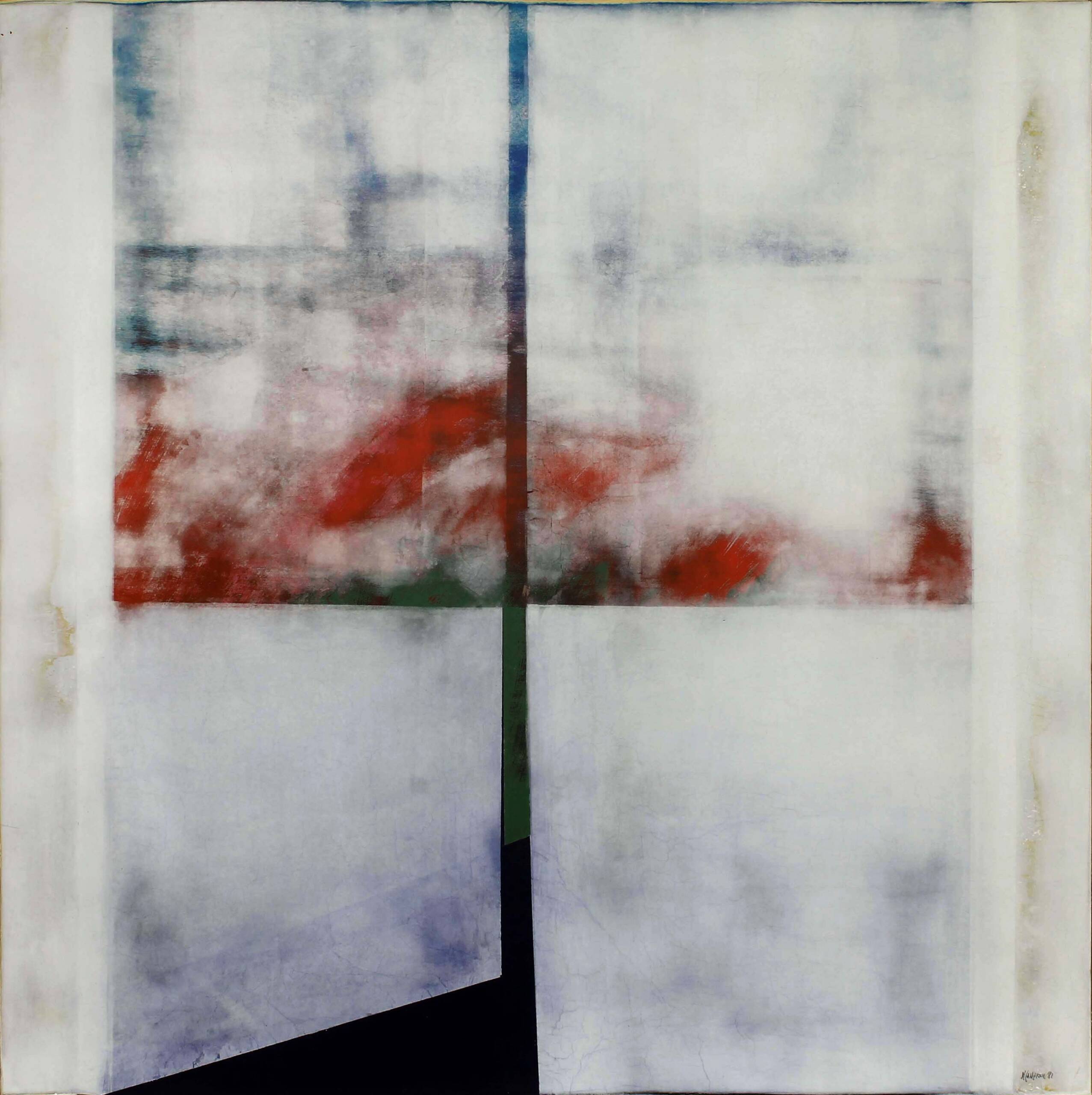 5) 1987 – Finestra sull’orizzonte – veline e acrilici su tavola 100×100